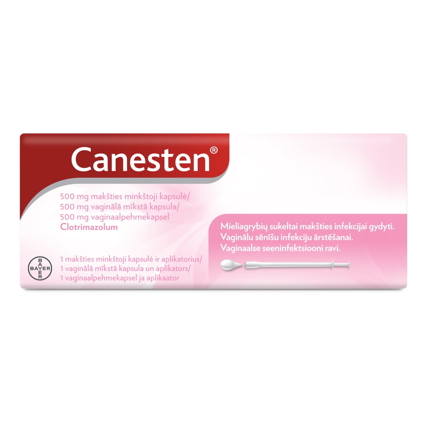 Canesteni (klotrimasool) 500 mg vaginaalpehmekapsel koos aplikaatoriga.